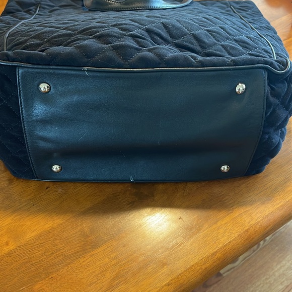 Talbots Large Quilted Black with Leather Tote Bag Shoulder w/ Coin Purse Key Fob - Picture 3 of 13